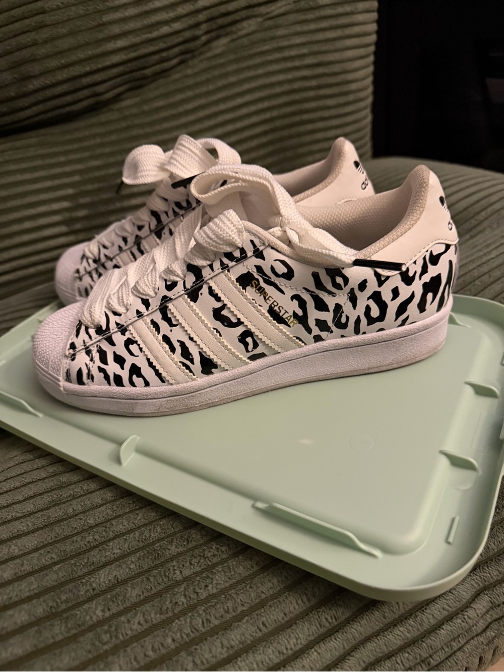 adidas White Sneakers with Black Leopard Print